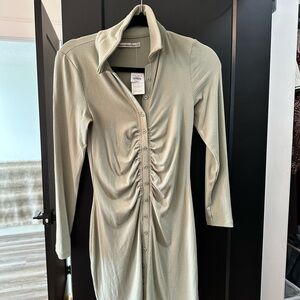 Abercrombie Ribbed Button-Down Dress in Olive Green